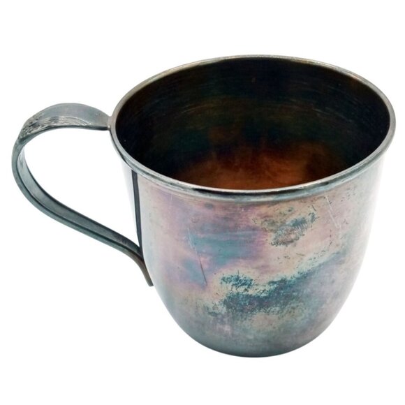 Vintage Silver Plated Baby Cup 1847 Rogers Bros First Love Pattern 2.5" Patina - Picture 1 of 15